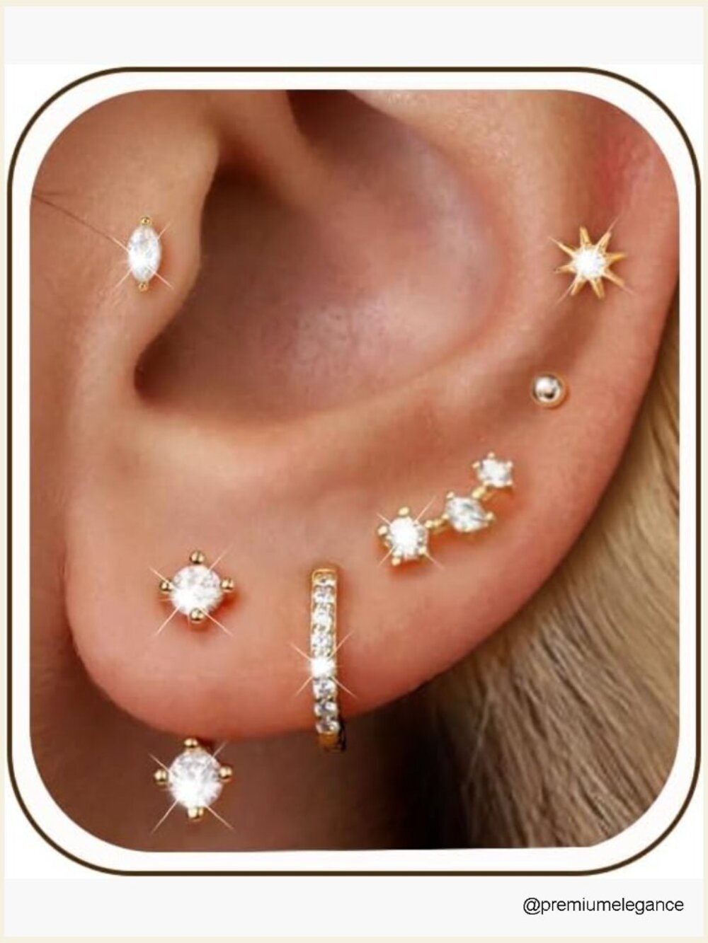 6 Pairs 14K Gold Plated Stud Earrings Set for Multiple Piercings, Dainty
